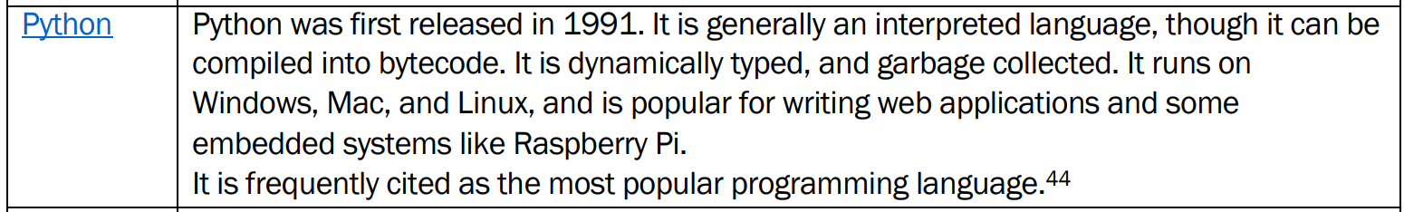 CSI表中对Python的简短描述
