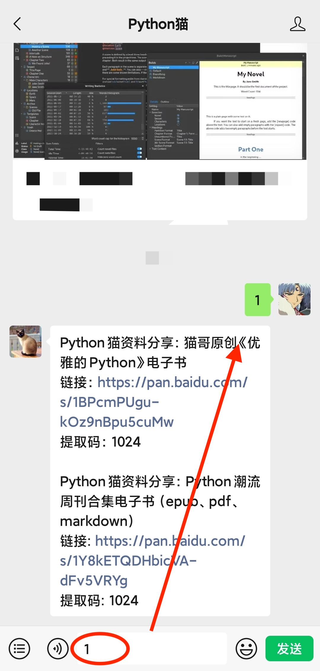 给Python猫发送数字1